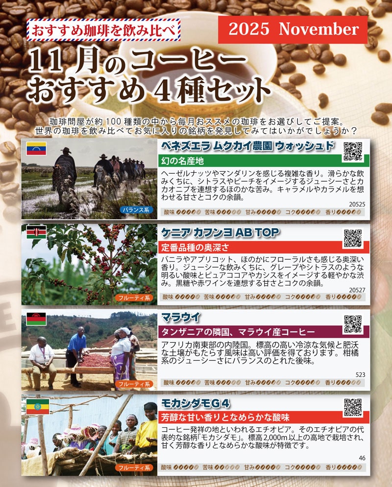 おすすめ豆4種類お試しコーヒーメール便